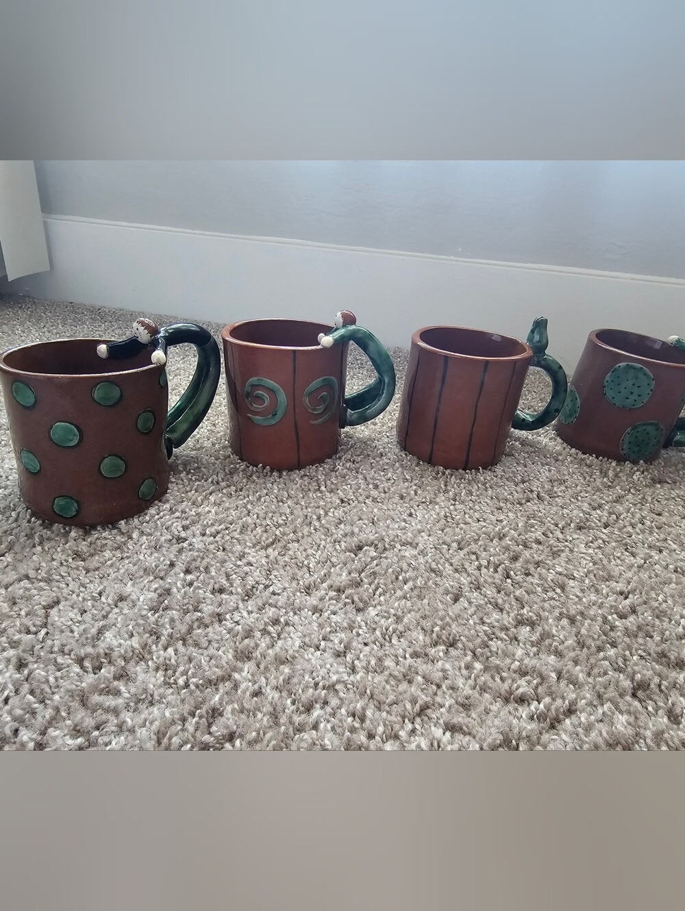 Handcrafted Brown and Green Ceramic Mug Set - 4 Pieces